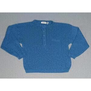 Saturdays Silk Blend Partial Button Pullover Sweater Womens Large Blue Long...